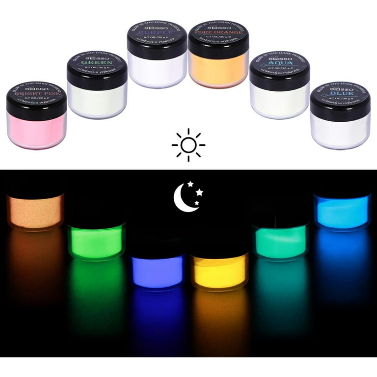 Glow in The Dark Powder Pigment Luminous Dye Set,6 Fluorescent Colors Glow  in the Dark Acrylic Paint for Epoxy Resin, Soap,Slime, Nail Art, Body Paint  Face Paint, DIY Crafts, Fine Art 