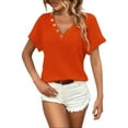 thumbnail image 3 of RongHuan Women's Knit Tops V Neck Button Up Blouse Casual Short Sleeve Henley Shirt Lightweight Soft Solid Color Tee, 3 of 8