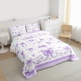 thumbnail image 3 of Feelyou Kawaii Purple Ribbon Full Size Comforter Sets for Kids, Cartoon Love Heart Bedding Comforter Set, Cute Princess Style Reversible Bedding Sets, Breathable Home Decor, 3pcs, 3 of 8