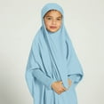 thumbnail image 6 of IBTOM CASTLE Kids Girls Long Sleeve Full Cover Hijab Kaftan Dubai Islamic Prayer Dress Abaya Muslim Hooded Robe Ramadan Clothing 8-9 Years Light Blue, 6 of 8