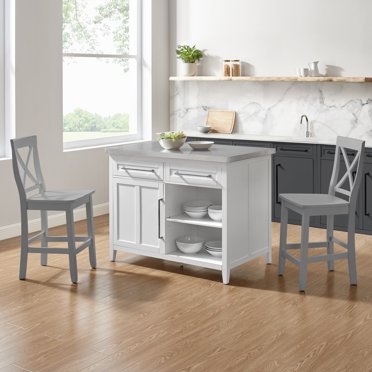 Steve Silver Zermatt White Kitchen Island with Marble Top and Storage ...
