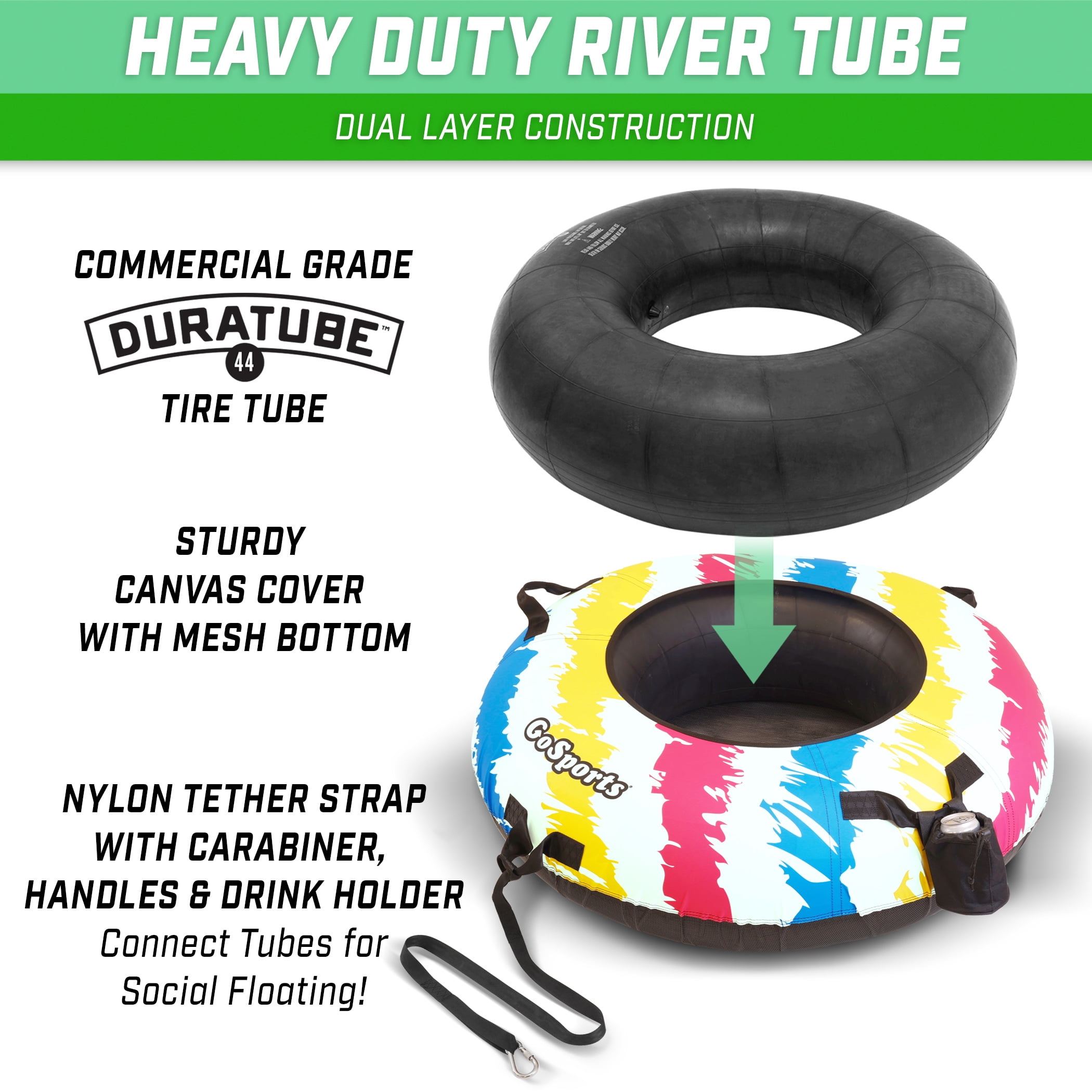 GoSports 44" Heavy Duty River Tube with Premium Canvas Cover - Commercial Grade River Tube - Retro