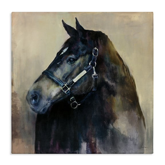 Stupell Industries Ritzy Black Horse Animals Painting Wrapped Canvas Art Print Wall Art, 17 x 17