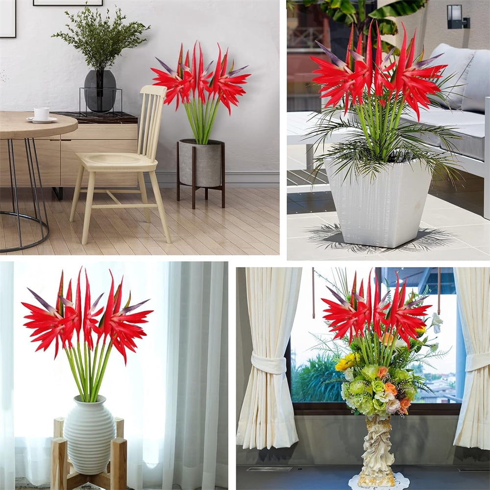 NOGIS Artificial Flowers 10 Pcs Bird of Paradise 22.4" Permanent Flower,Strelitzia Tropical Imitation Plant Flower Bouquets for Office Home Party Decorations,Arrangement Potted Plants (Red)