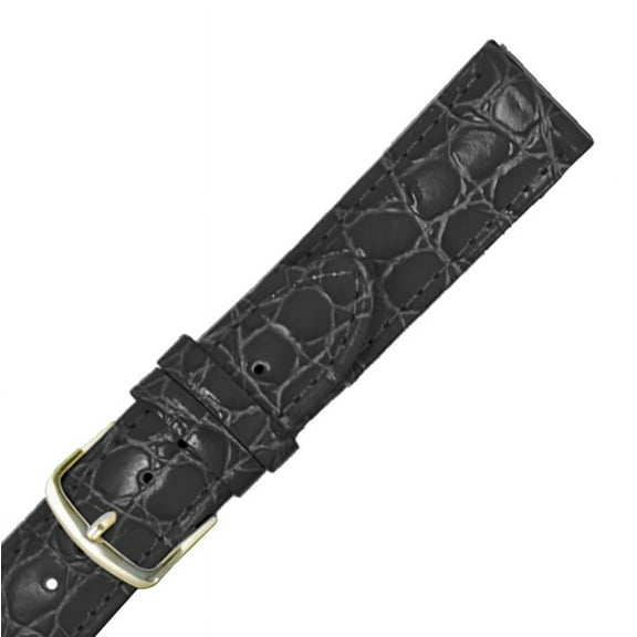Hadley Roma LS717 12mm Long Black Crocodile Grain Stitched Ladies Watch Strap