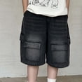 thumbnail image 7 of Caixia Boys Baggy Jorts Wide Leg Y2K Jean Shorts | Elastic Waist, Deep Pockets, Knee Length, Loose Fit, Vintage Streetwear, 7 of 7