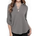 thumbnail image 2 of Fashion V-Neck Chiffon Blouse Tops for Womens Long Sleeve T-Shirt Casual Blouse Loose Fit T-shirt Black/White/Grey, 2 of 5