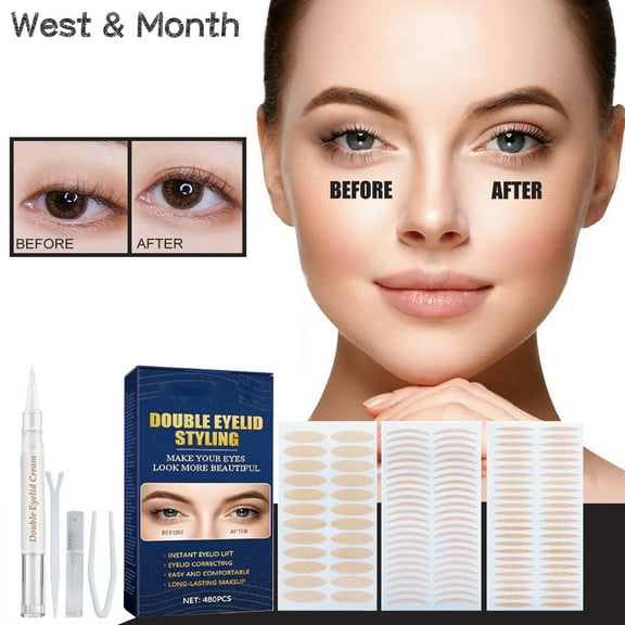 Eyelid Tape for Hooded Eyes 480 Lift Strips with Fork Rods Tweezers Double Eyelid Enhancer Support Natural Look