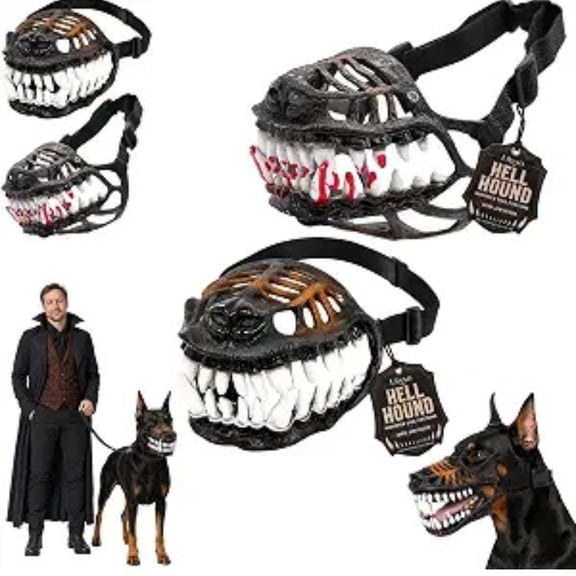 Halloween Dog Muzzle, Hell Hound Muzzle, Hell Hound Monster Muzzle Scary Natural Latex Dog Costume Muzzle, Scary Dogs Muzzle Costume - A Soft Silicone Novelty, with Adjustable Straps