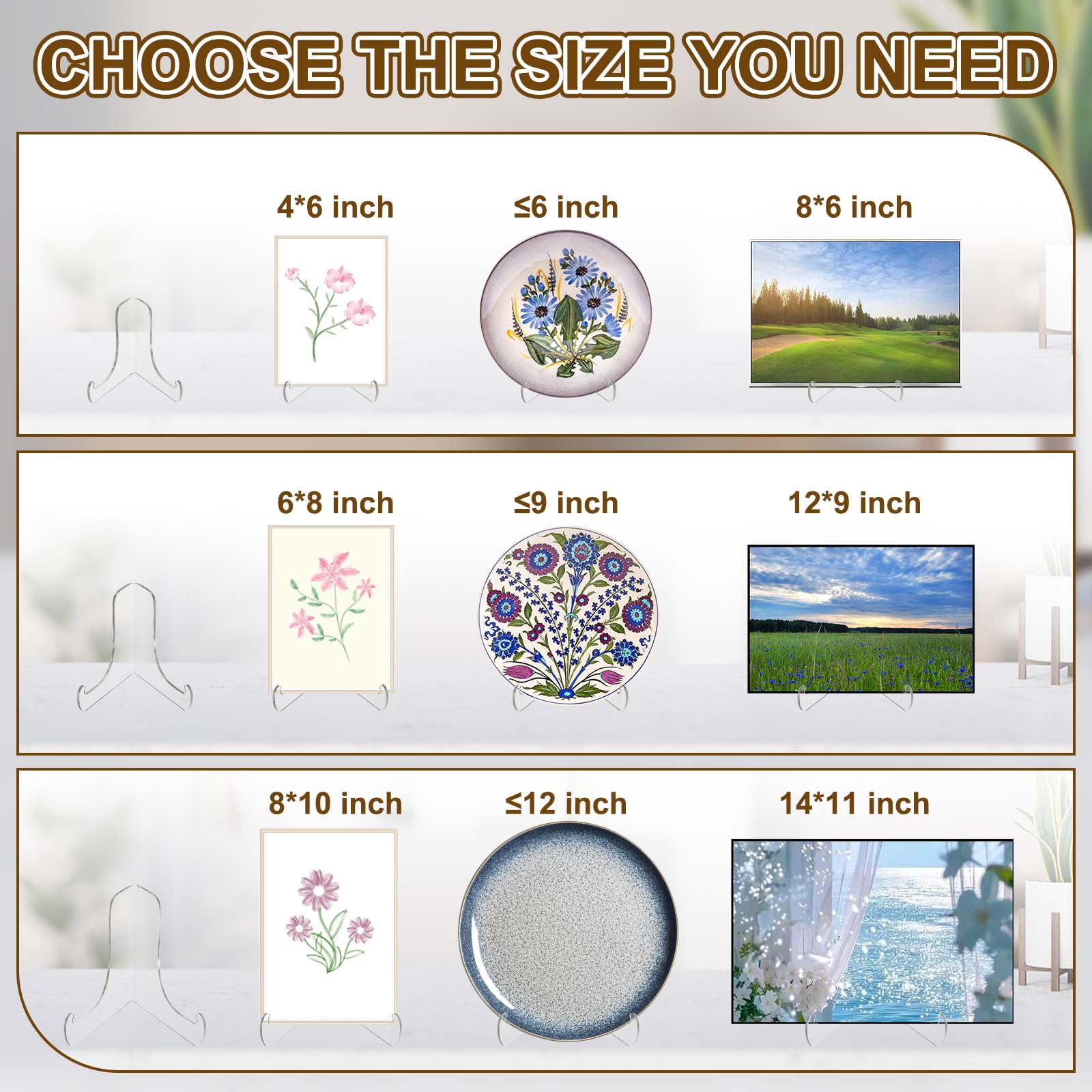 Uxcell 6 Inch Acrylic Plate Display Stand, 2 Pack Large Clear Easel Plate Holder Picture Stands for Display Frames Card Picture CD Book Challenge Coin(Tripod)