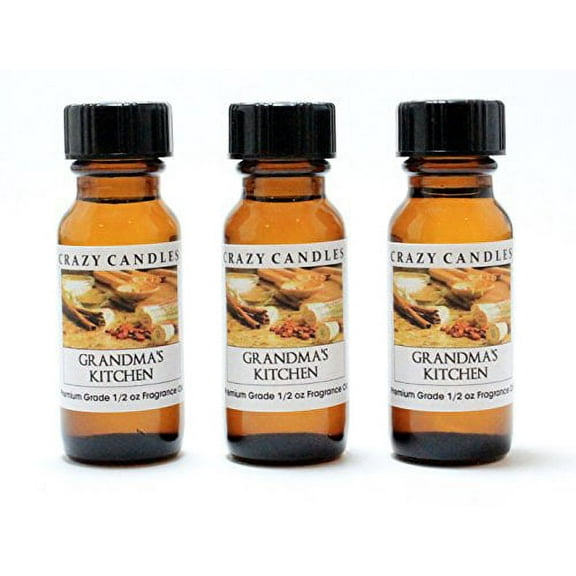 Crazy Candles Grandma's Kitchen 3 Bottles 1/2 Fl Oz Each (15ml) Premium Grade Scented Fragrance Oil (Creamy Vanilla Cinnamon Sticks Crust Nuts Sugar Spices Bubbling Hot Fruit)
