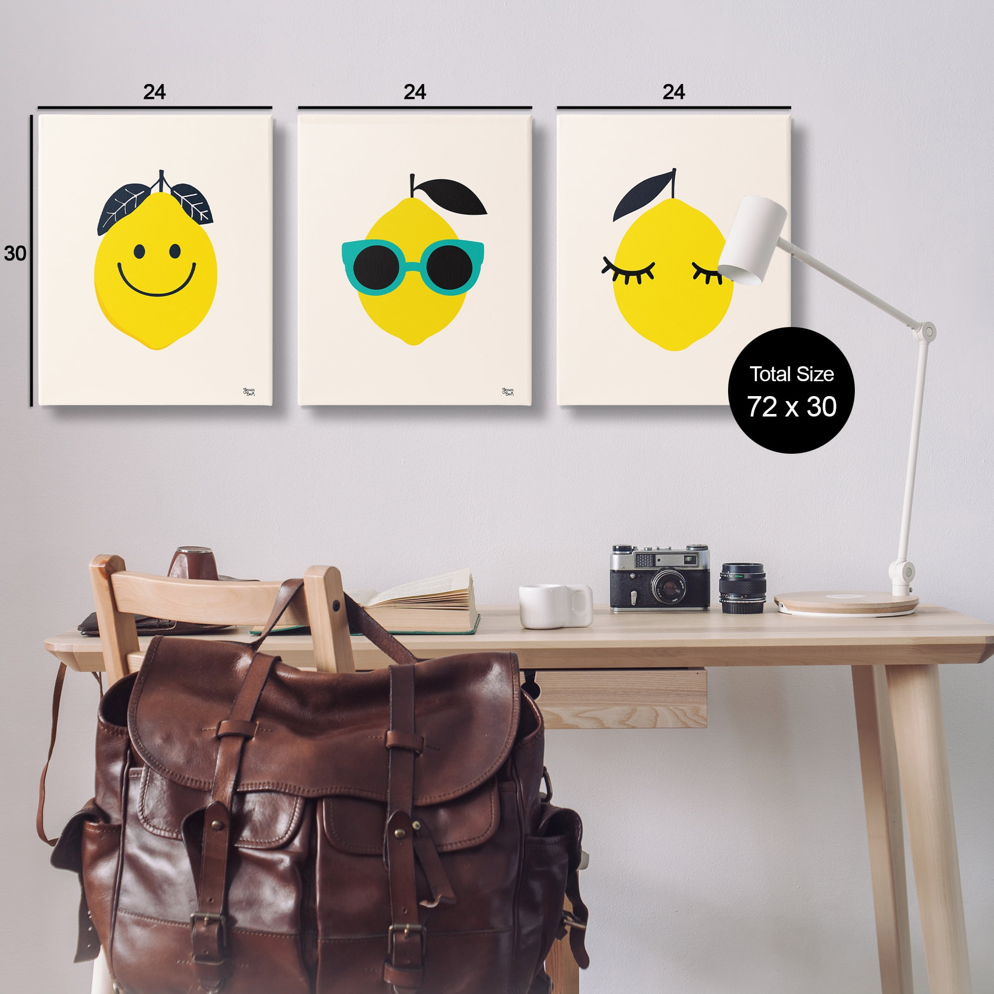 Stupell Industries Hip Summer Lemon Faces Food & Beverage Painting Wrapped Canvas Art Print Wall Art, 24 x 30, Set of 3