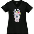 thumbnail image 3 of Inktastic Cute Llama with Flower Women's Plus Size V-Neck T-Shirt, 3 of 5