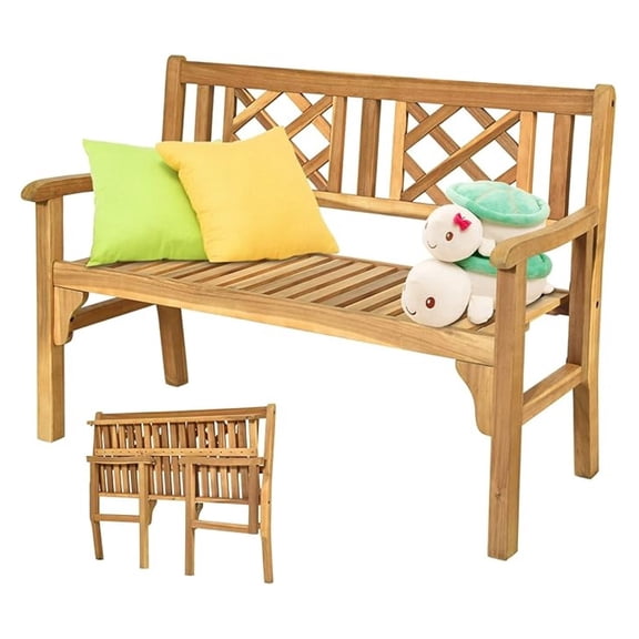 Folding Patio Garden , 4Ft Outdoor with Slatted Seat & Armrest, 2-Person Wood Patio Foldable Porch Loveseat for Garden, Porch, Park, Balcony