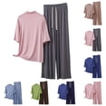 thumbnail image 2 of Fengactive Womens Mock Neck Lounge Set Half Sleeve Top and Drawstring Wide Leg Pants Sleepwear, 2 of 6