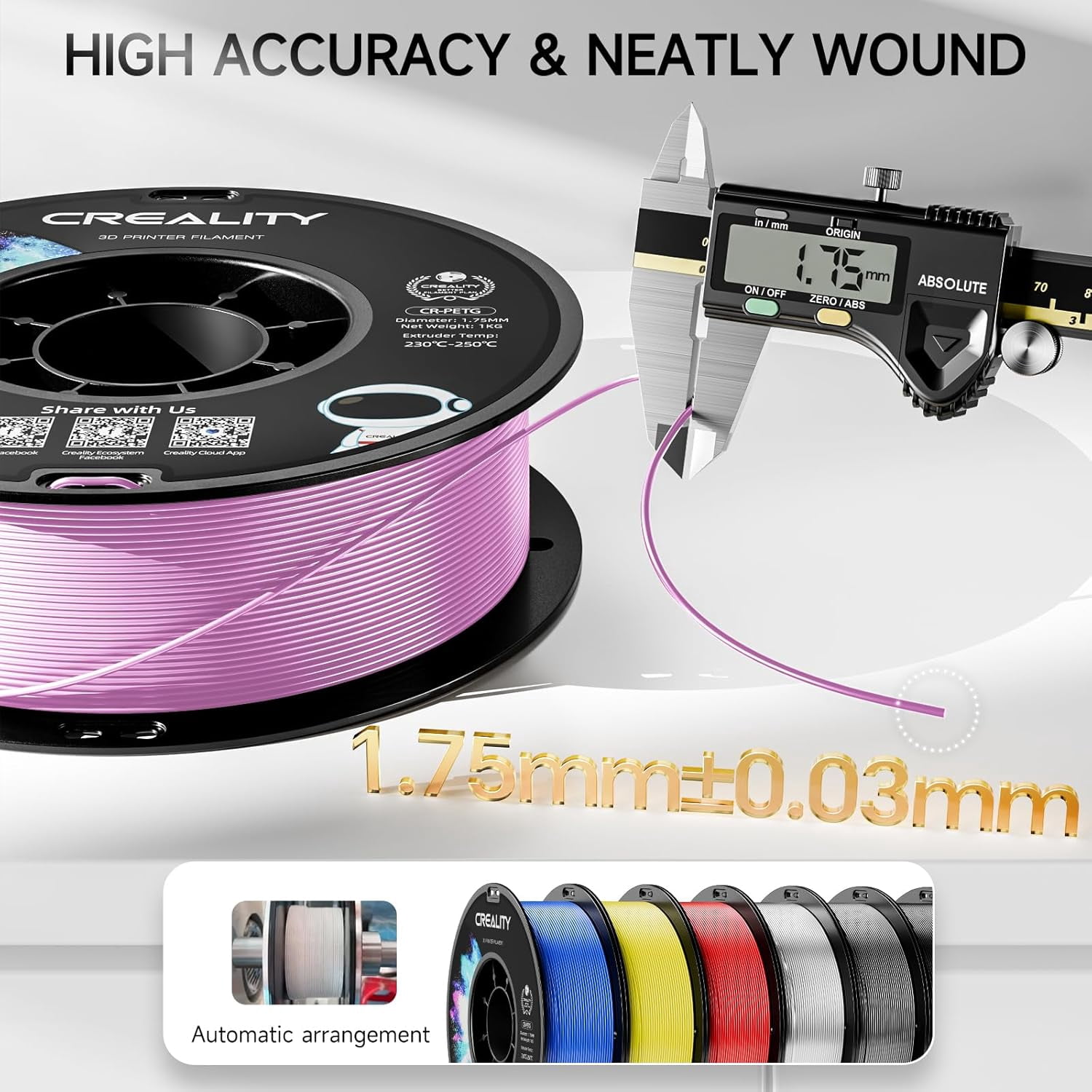 Official PETG 3D Printer Filament 1.75mm 1KG (2.2lbs), High Precision, Strong Toughness, Odorless, Better Flow, Moistureproof 3D Printing CR PETG Filament, Pink