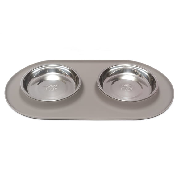 Comedero para gatos Messy Cats doble de silicona antideslizante, 1,75 tazas