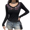 thumbnail image 1 of Xingqing, camisetas cortas con diamantes de imitación, estampado gráfico Y2K, ropa Grunge, camiseta Retro estética de hadas, camisetas bonitas Vintage Harajuku Deng Xun unisex, 1 of 2