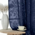 thumbnail image 3 of OVZME Darla Navy Blue Sheer Curtains 63 Inch Length 2 Panels, Jacquard Leaf Cortinas para Habitacion, Textured Curtains and Drapes for Bedroom & Living Room with Rod Pocket, Each 42Wx63L Inch, 3 of 9