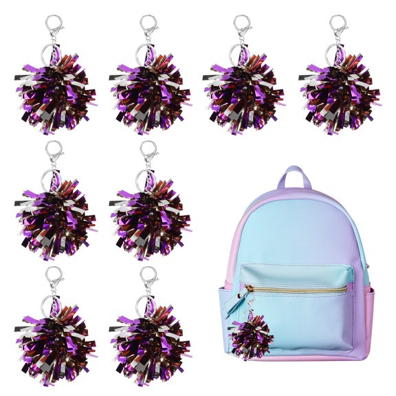 Uxcell 20 Pcs Cheer Pom Pom Keychain, Cheerleading Gift Charm Plastic Keyring Bulk for Cheerleaders Team Women Sports Events Cheer Accessory Supplies, Purple/Silver Tone