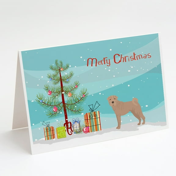 Shar Pei Christmas Tree Greeting Cards and Envelopes Pack of 8