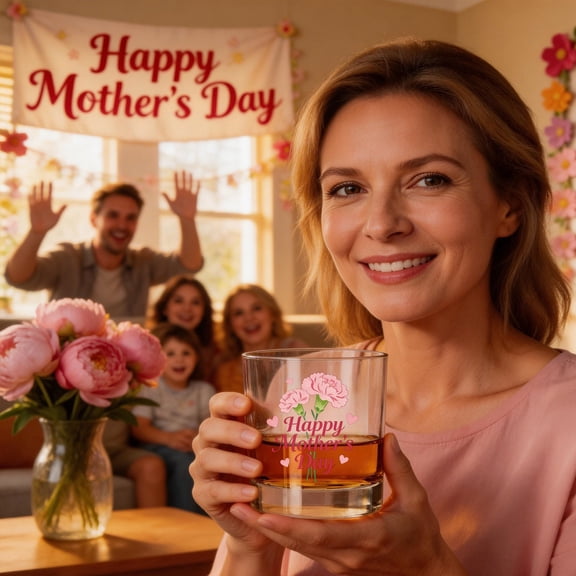 Mother's Day Clear Glass Tumbler with Carnation Floral Design, 11oz Inspirational "Happy Mother's Day" Glass Cup, Gift for Mom, Grandma, Wife
