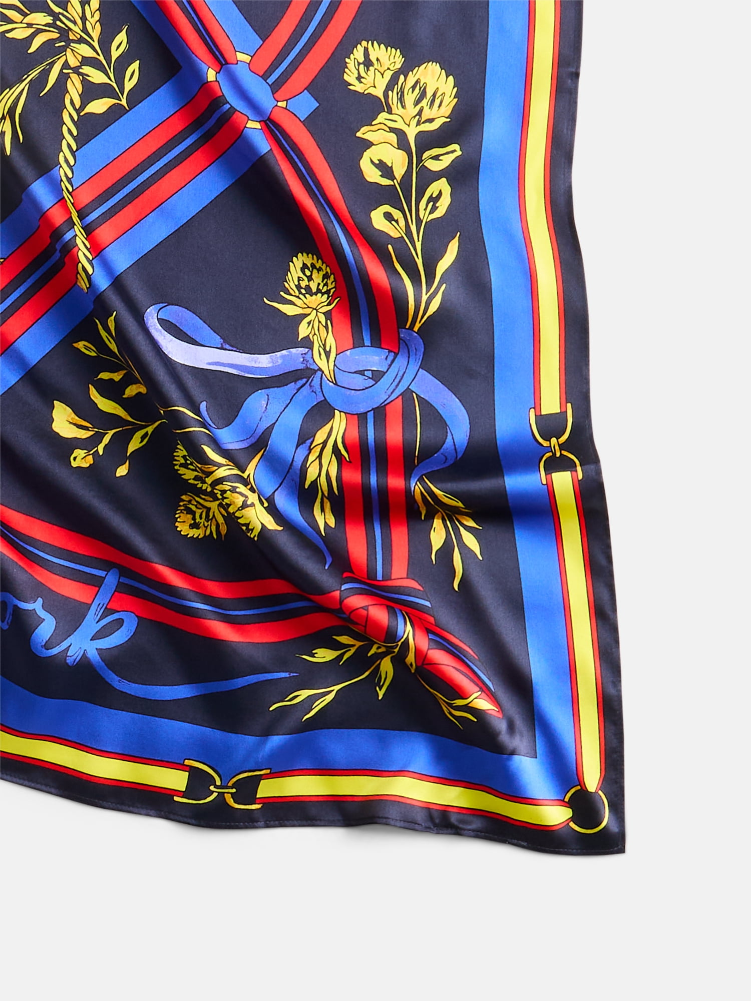 Free Assembly Women's Silk Print Scarf, Darkest Navy