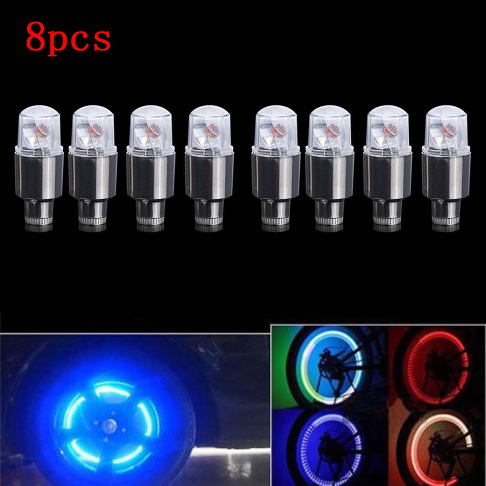 Bicycle Tyre Valve Caps Lamp Lights Standard Tyre Valve Caps for Car Bike Motorcycle Wheel Valve LED Flash Light with Battery Red 1pair 
