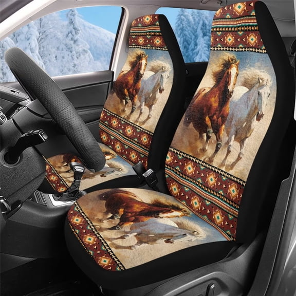 Uorisanigo Car Seat Covers Front Seats Only Set of 2 Auto Interior High Back Bucket Seat Covers Universal Western Horse Aztec Driver Seats Cover, Washable Automotive Accessories Decor