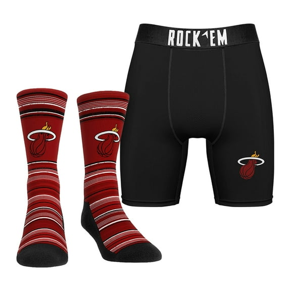 Men's Rock Em Socks Miami Heat Primary Crew Socks & Boxer Briefs Combo Pack