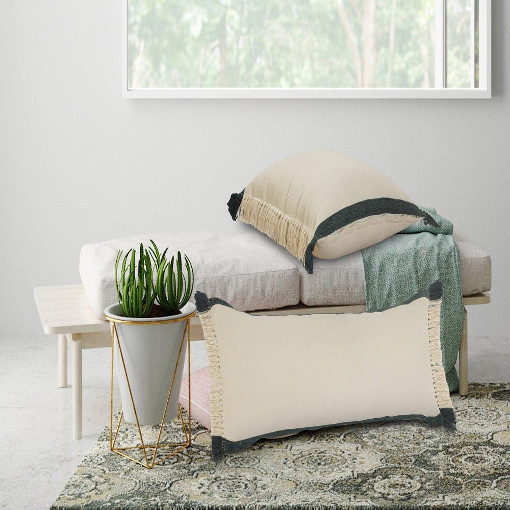 Ox Bay 14" x 36" Green/ White Stripe Organic Cotton Pillow Cover