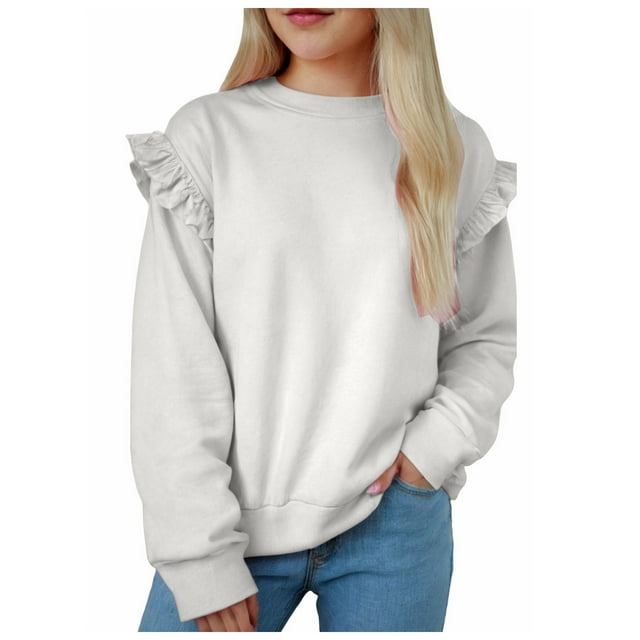 Curenmufel Chemises pour Enfants Filles Filles Chemises à Manches Longues pour Enfants Col Ras du Cou Ourlet Arrondi Tuniques Hauts Unis T-Shirt d'Automne Taille 5T 6T (Beige, 5-6 Ans)