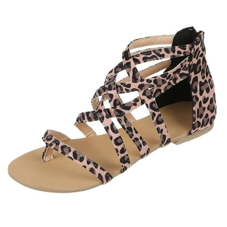 

iOPQO Women s sandals Summer Women Flat Open Toe Breathable Sandals Zipper Casual Leopard Print Shoes flat open toe leopard print Pink 43