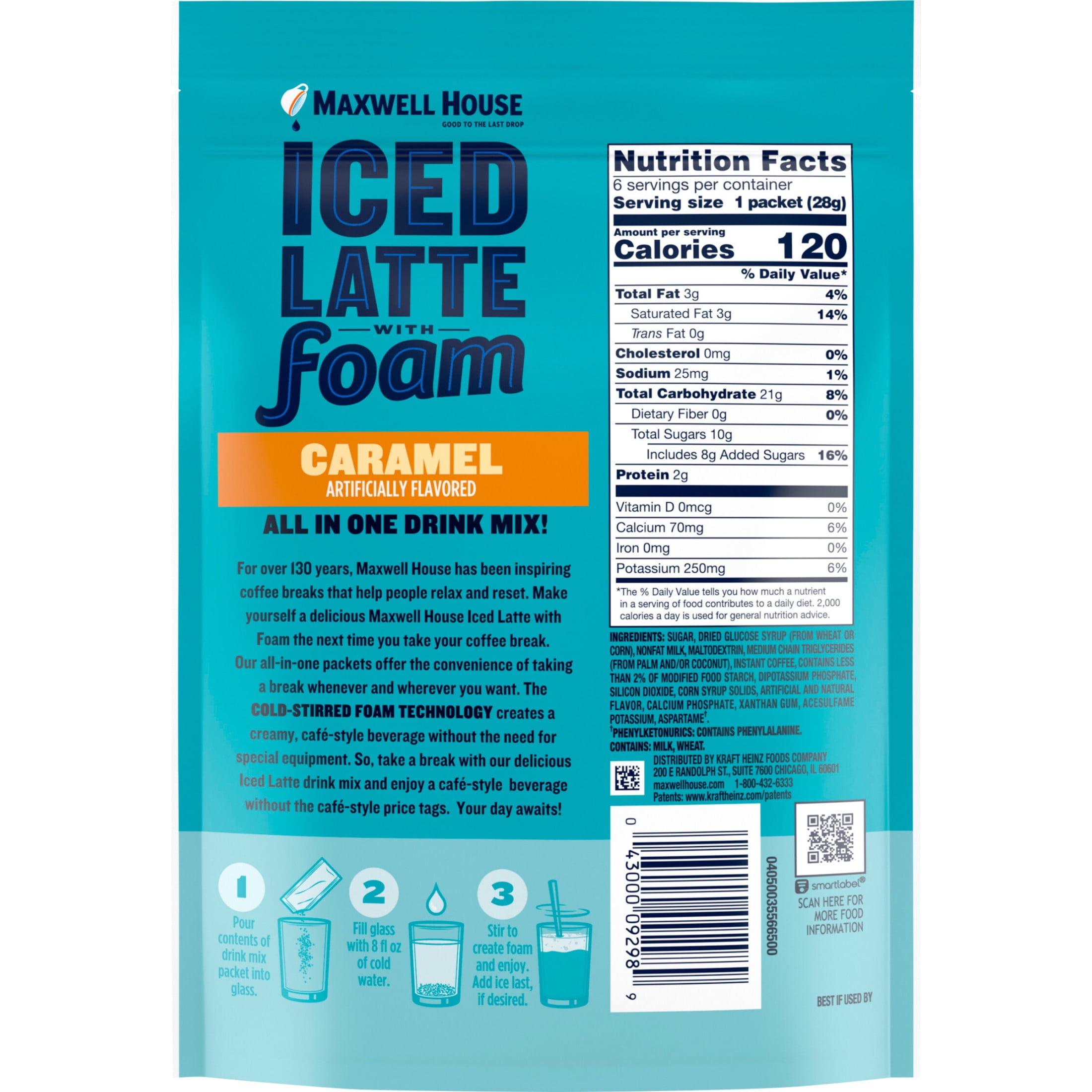Maxwell House Iced Caramel Latte with Foam Instant Coffee Drink Mix, 5.82 oz, 6 Packets
