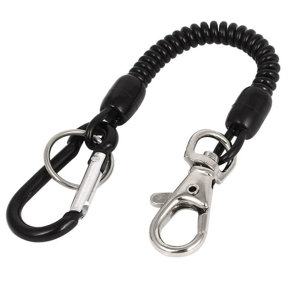 Metal Carabiner Ring Coil Key Chain Keyring Clip Hook Strap Black