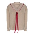 thumbnail image 4 of ClodeEU Women's Long Sleeve V Neck Sweater With Bow ,Casual Knit Pullover Sweater Khaki,Womens Plus XL, 4 of 8