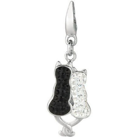 Women's Crystal Sterling Silver Two Cats Clip-On Charm