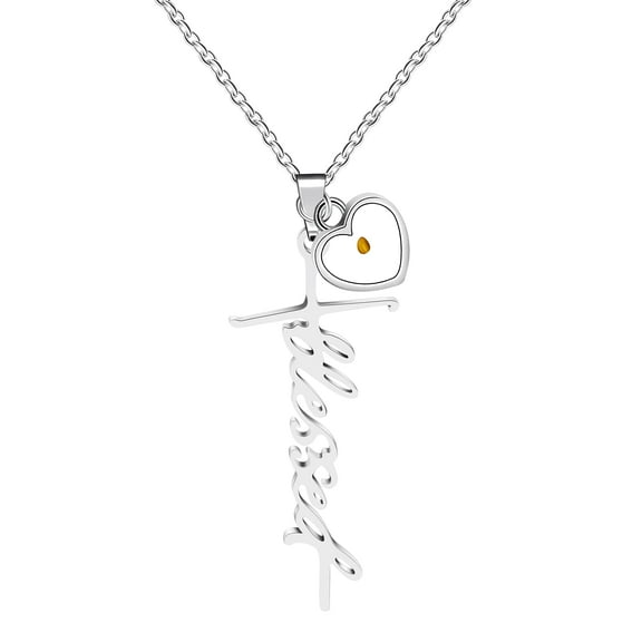 Initial Blessed Cross Pendant Necklace with Heart Mustard Seed Stainless Steel Christian Jewelry Gifts Y1926
