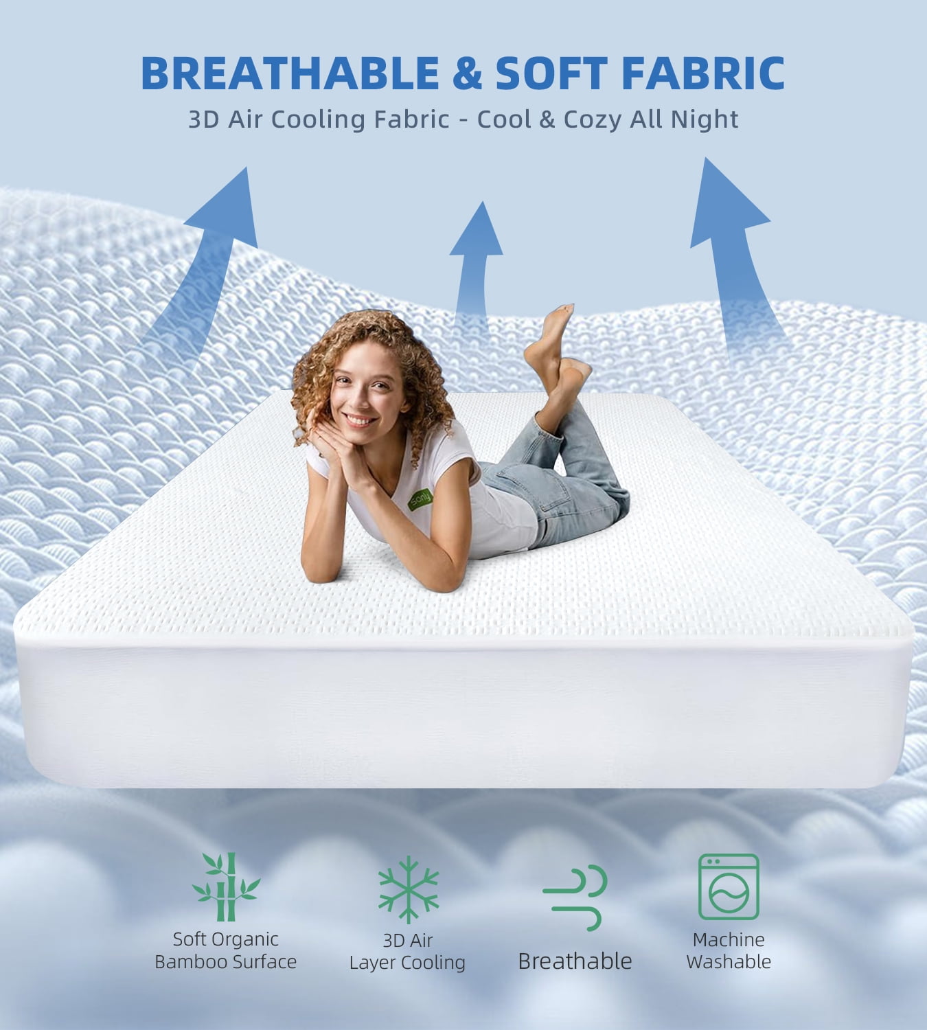 RestGuard 100% Waterproof Mattress Protector, Breathable Cooling Bamboo 3D Air Fabric Mattress Cover, Soft Noiseless Bed Cover, Machine Washable, 8-21'' Deep Pocket (California King)