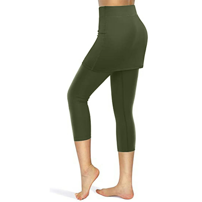 Pxiakgy Leggings Pockets Tennis Capris Sports Skirted Women Yoga Legging  Skirts Elastic Yoga Pants Army Green + XXL 