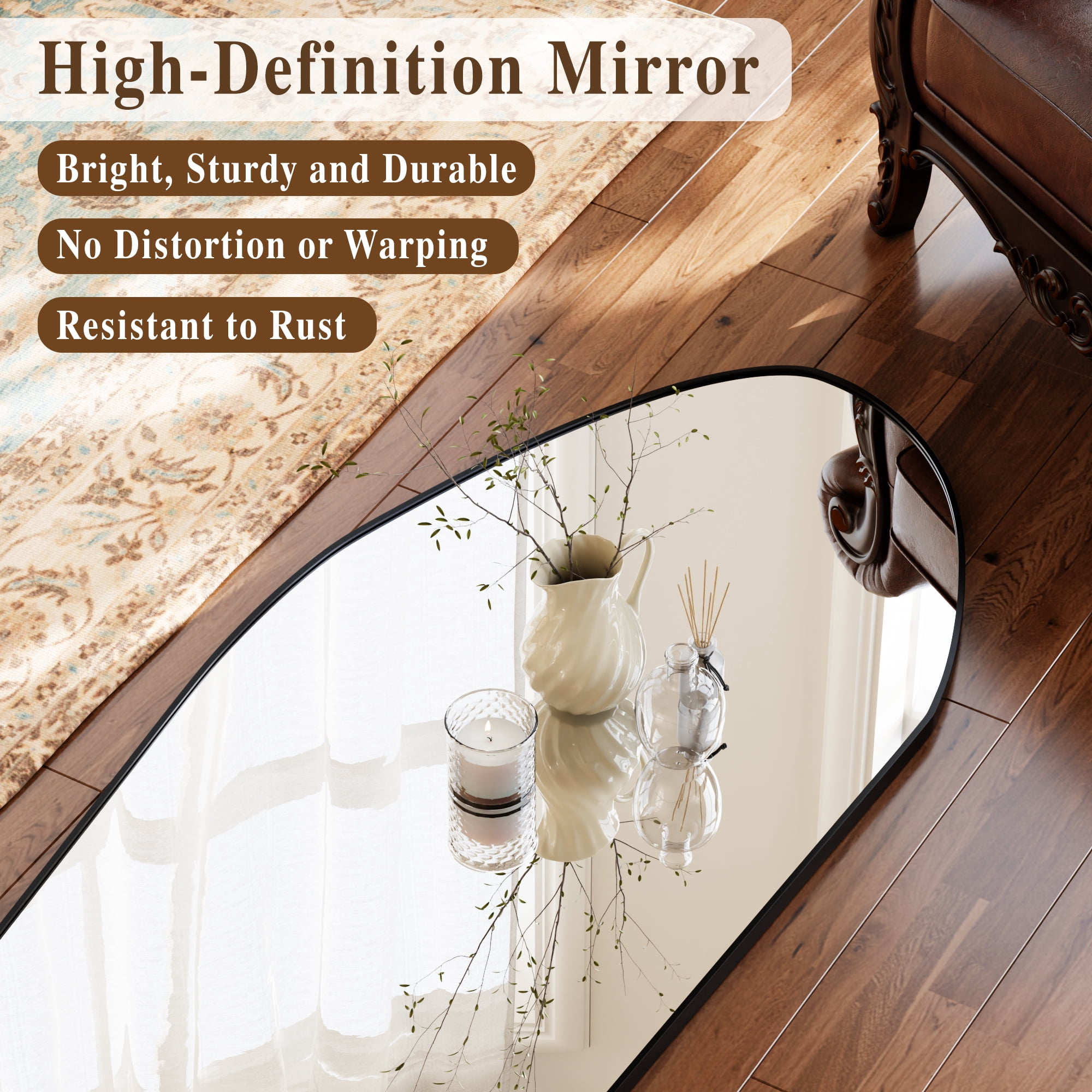 Easy4Home 69"x25" Irregular Full Length Mirror Decorative Standing Floor Mirror Wall Mounted, Black