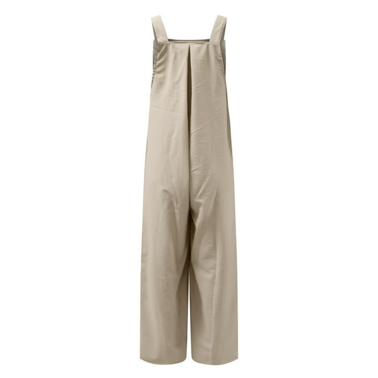 Summer Saving Clearance Tawop Fashion Women Casual Cold Shoulder Jumpsuit  Solid Button Suspender Jumpsuits Wide Pocket Leg Pant Women鈥橲 Coveralls 