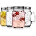 thumbnail image 5 of Mason Drinking Jars – Set of 4, 15.25 Oz Clear Glass Jar with Handle and Lid. – Ice-Cold Drink Glassware Logo – Glass Mugs Ideal for Cold Beverages, Juice, Smoothie, Cocktails., 5 of 9