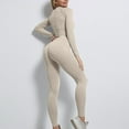 thumbnail image 4 of UAMVSH Yoga 2 Piece Outfits for Women Cropped Long Sleeve Layering Tops with High Waist Butt Lifting Leggings Seamless Athletic Sets(Large,Khaki), 4 of 6