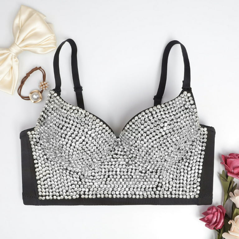Corset Bustier Crop Top Sequin Beads Glass Padded Push Up Bralette Bra  Camisole
