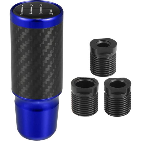 ACROPIX 6 Speed Speed Pattern Universal Aluminum Modified Shift Knob Manual Automatic Stick Gear Shift Knob for Cars with 3 Adapters M8 M10 M12 Carbon Fiber Pattern Blue - Pack of 4