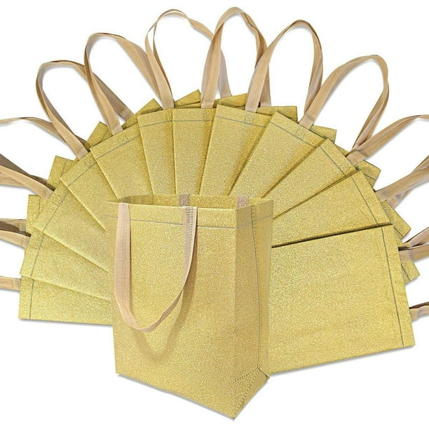 Reusable Glitter Bags Party Favor Birthday Gift Bags Gold 12pcs 10x5x13