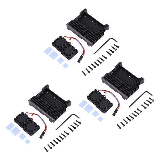 3X para Raspberry Pi 4 Carcasa de Aluminio con Doble Ventilador Ventilador Carcasa Metálica Caja Negra