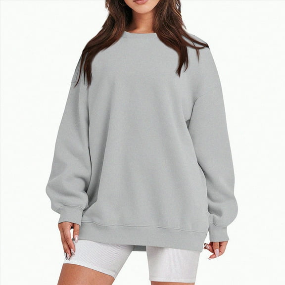Entyinea Sweatshirt for Womens Fashion Long Sleeve Crewneck Fleece Sweatshirts Lightweight Solid Color Casual Pullover