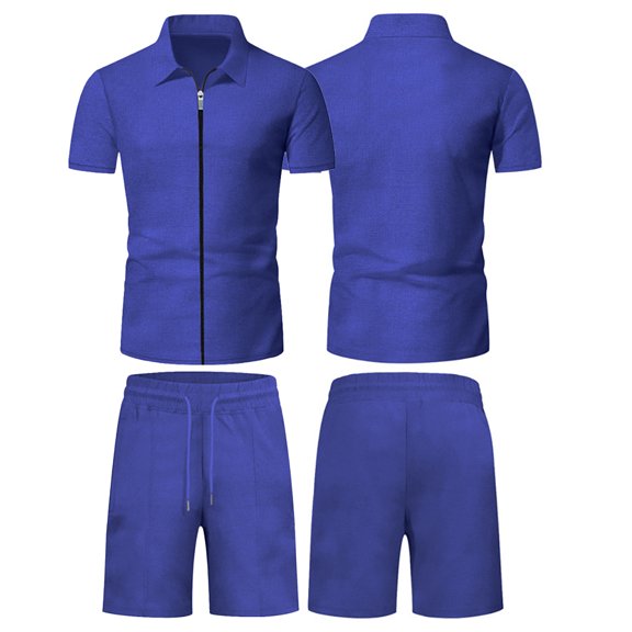 Fjuchai Mens 2Pcs Short Sleeve Cardigan Sets Casual lapel Shirt and Shorts Sets Summer Outfits Zip Tracksuit Set for Men M-3XL